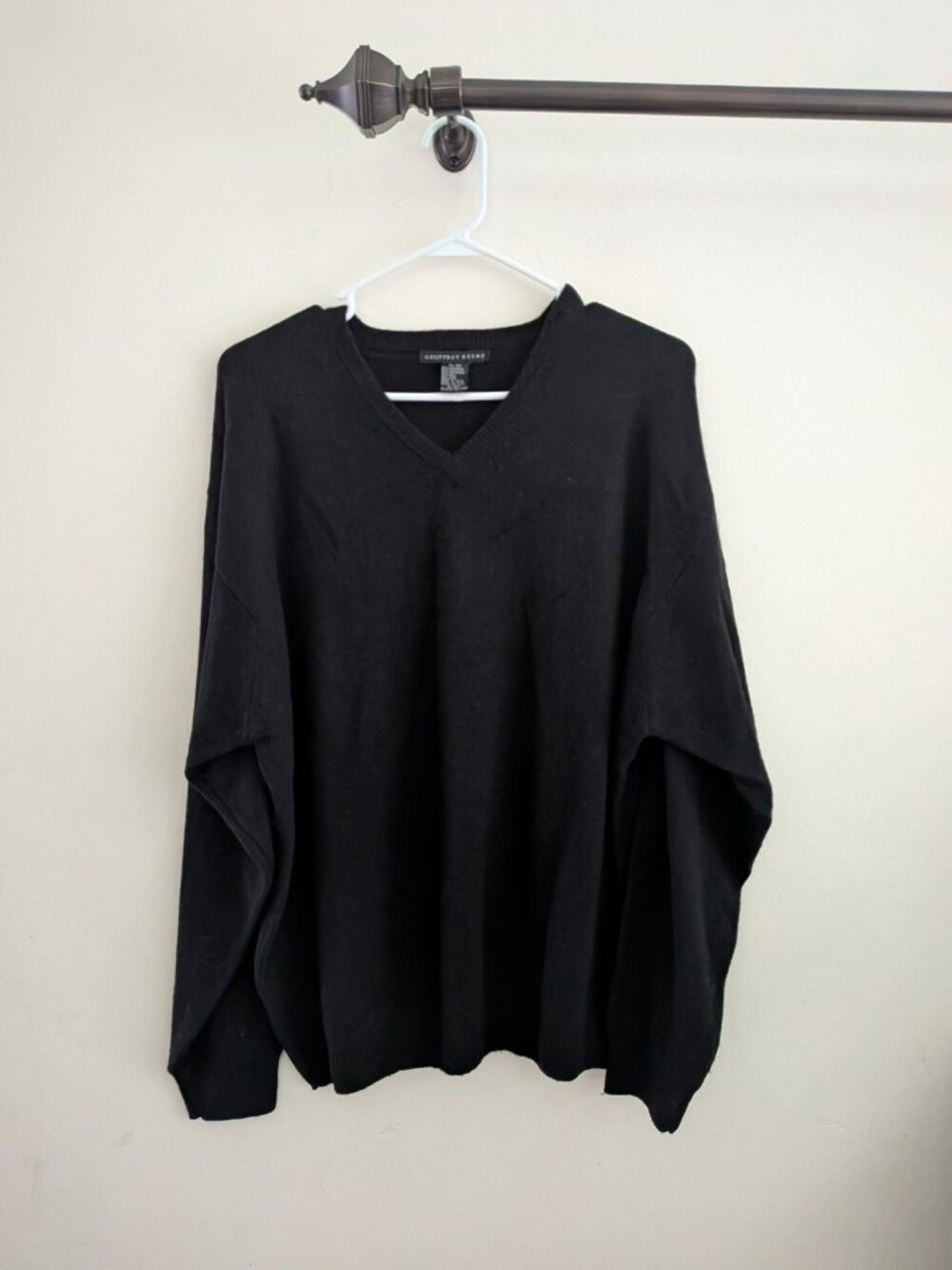 Vtg Geoffrey Beene Cashmere Wool Knit Sweater Men XL Black Crewneck Pullover